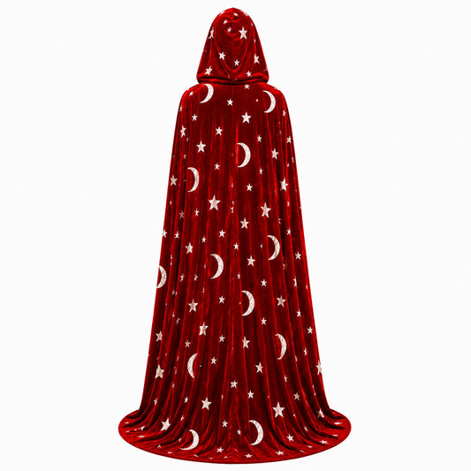 Star and Moon Print Gold Velvet Hooded Cape ¨C Matching Parent-Child Wizard/Magician Cloak for Halloween Cosplay
