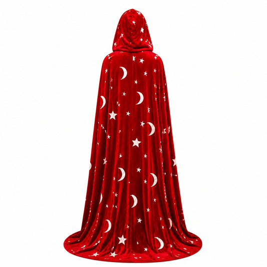 Star and Moon Print Gold Velvet Hooded Cape ¨C Matching Parent-Child Wizard/Magician Cloak for Halloween Cosplay