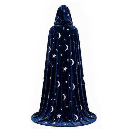 Star and Moon Print Gold Velvet Hooded Cape ¨C Matching Parent-Child Wizard/Magician Cloak for Halloween Cosplay