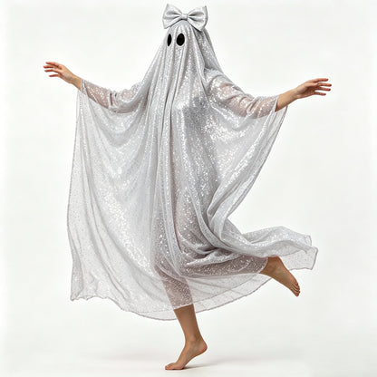 Halloween Costume: Pink Sequin Ghost Cape with Bow Headpiece ¨C Cosplay Outfit for Parties and Stage Performances