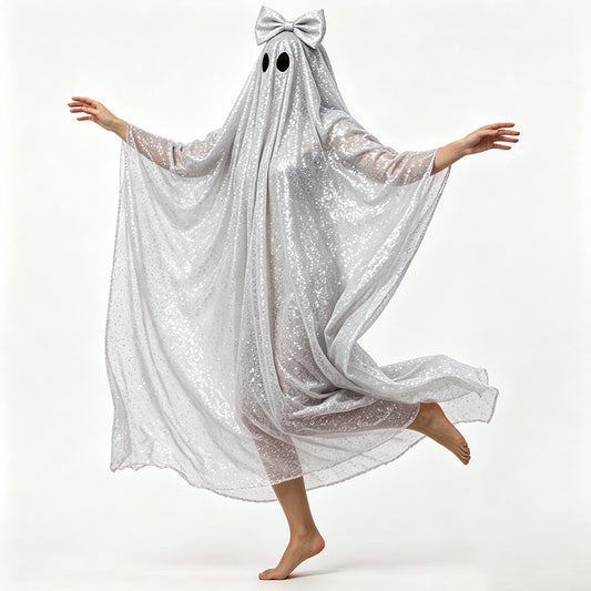 Halloween Costume: Pink Sequin Ghost Cape with Bow Headpiece ¨C Cosplay Outfit for Parties and Stage Performances