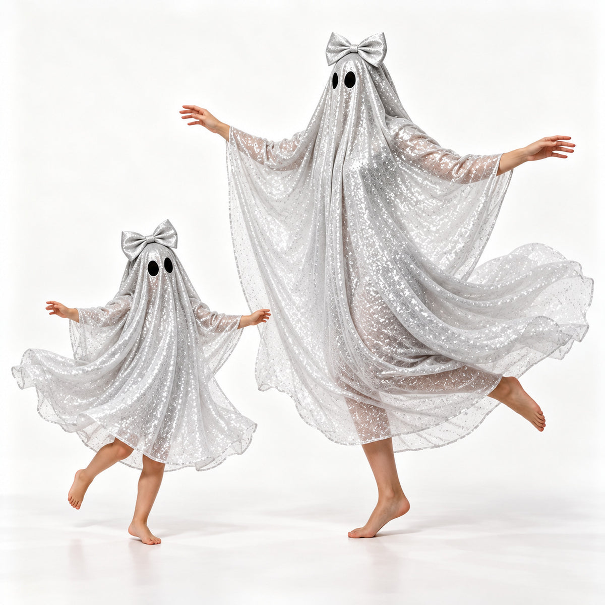 Halloween Costume: Pink Sequin Ghost Cape with Bow Headpiece ¨C Cosplay Outfit for Parties and Stage Performances