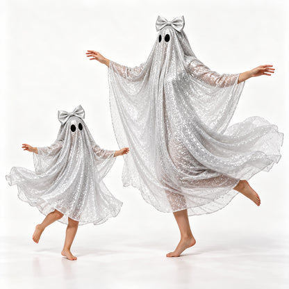 Halloween Costume: Pink Sequin Ghost Cape with Bow Headpiece ¨C Cosplay Outfit for Parties and Stage Performances