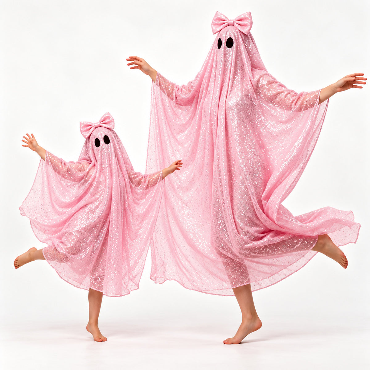Halloween Costume: Pink Sequin Ghost Cape with Bow Headpiece ¨C Cosplay Outfit for Parties and Stage Performances