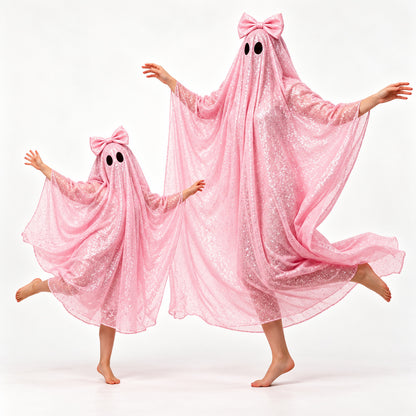Halloween Costume: Pink Sequin Ghost Cape with Bow Headpiece ¨C Cosplay Outfit for Parties and Stage Performances