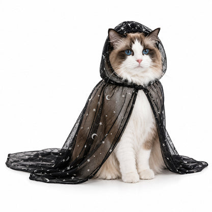Matching Star-and-Moon Print Mesh Cape for Humans and Pets ¨C Halloween Costume