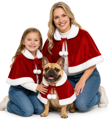 Adult Christmas Shawl/Performance Cape; Santa Claus Cape; Christmas Cape for Children, Pets, and Cats; Christmas Outfit (Human & Pet)