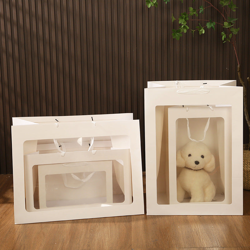 Extra-Large Windowed Gift Bag ¨C Transparent Horizontal Bag for Plush Toys / Vertical Window Bag for Valentine's Day Flowers