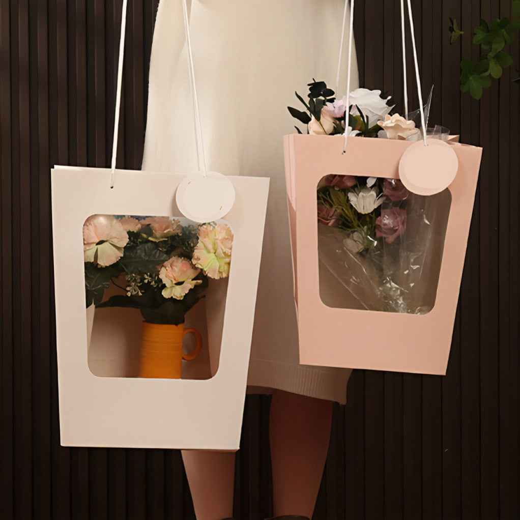 Valentine's Day Transparent Trapezoidal Gift Bag with Window ¨C Ideal for Potted Plants, Fresh Flowers, Party Favors, Birthday Dolls, and Display Packaging