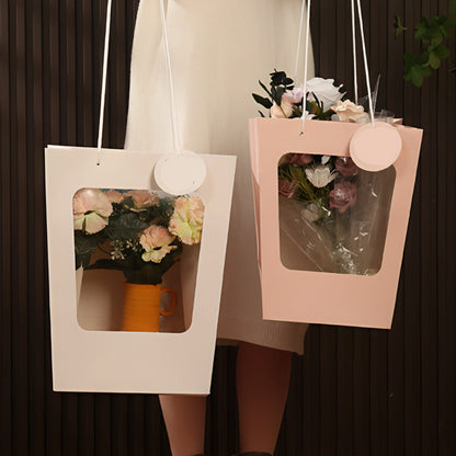 Valentine's Day Transparent Trapezoidal Gift Bag with Window ¨C Ideal for Potted Plants, Fresh Flowers, Party Favors, Birthday Dolls, and Display Packaging