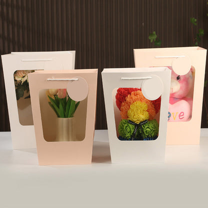 Valentine's Day Transparent Trapezoidal Gift Bag with Window ¨C Ideal for Potted Plants, Fresh Flowers, Party Favors, Birthday Dolls, and Display Packaging