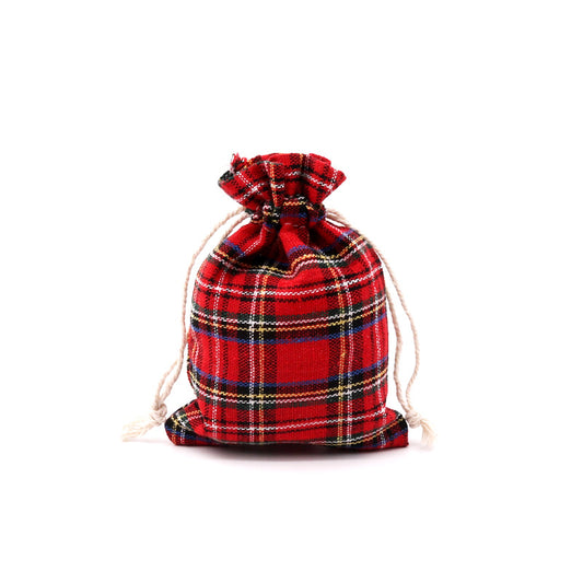 Red Plaid Cotton Drawstring Gift Bag ¨C Christmas Candy & Christmas Eve Treat Bag