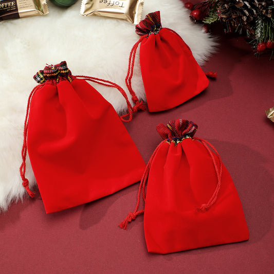 Red Plaid-Patchwork Fabric Bag ¨C Apple Packaging, Storage, Candy/Gift Bag, or Festive Party Favor Bag