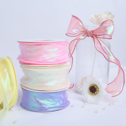 4cm Iridescent Fishtail Tulle Ribbon ¨C DIY Colorful Ribbon Roll for Floral Gift Box Packaging (Shimmering/Holographic Effect)