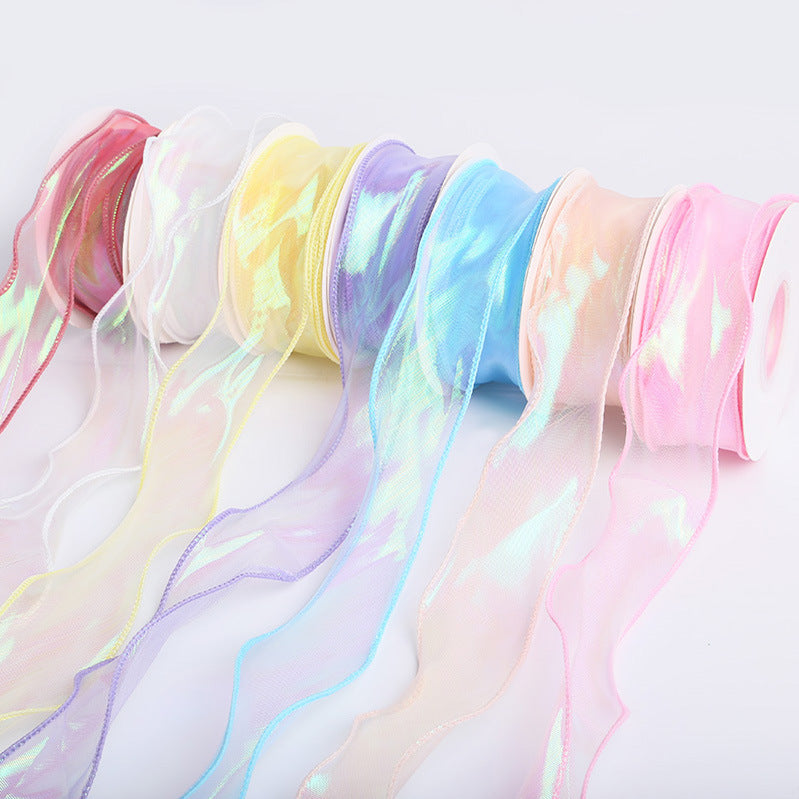 4cm Iridescent Fishtail Tulle Ribbon ¨C DIY Colorful Ribbon Roll for Floral Gift Box Packaging (Shimmering/Holographic Effect)