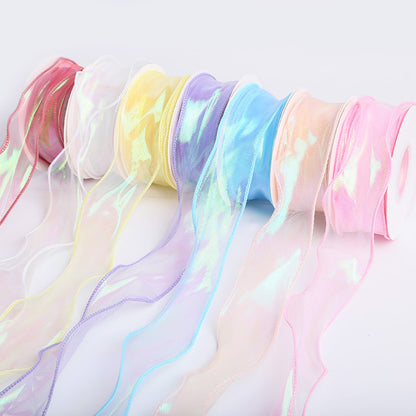 4cm Iridescent Fishtail Tulle Ribbon ¨C DIY Colorful Ribbon Roll for Floral Gift Box Packaging (Shimmering/Holographic Effect)