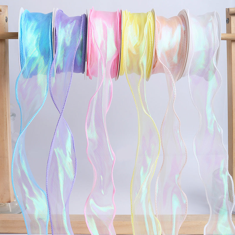 4cm Iridescent Fishtail Tulle Ribbon ¨C DIY Colorful Ribbon Roll for Floral Gift Box Packaging (Shimmering/Holographic Effect)