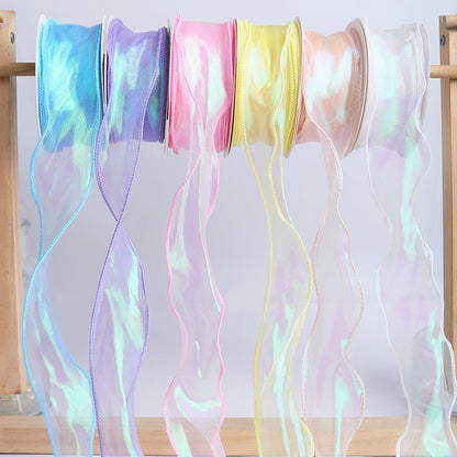 4cm Iridescent Fishtail Tulle Ribbon ¨C DIY Colorful Ribbon Roll for Floral Gift Box Packaging (Shimmering/Holographic Effect)
