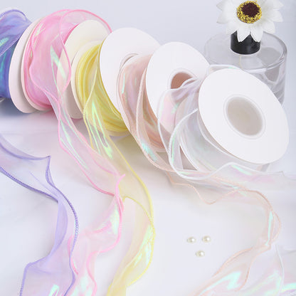 4cm Iridescent Fishtail Tulle Ribbon ¨C DIY Colorful Ribbon Roll for Floral Gift Box Packaging (Shimmering/Holographic Effect)