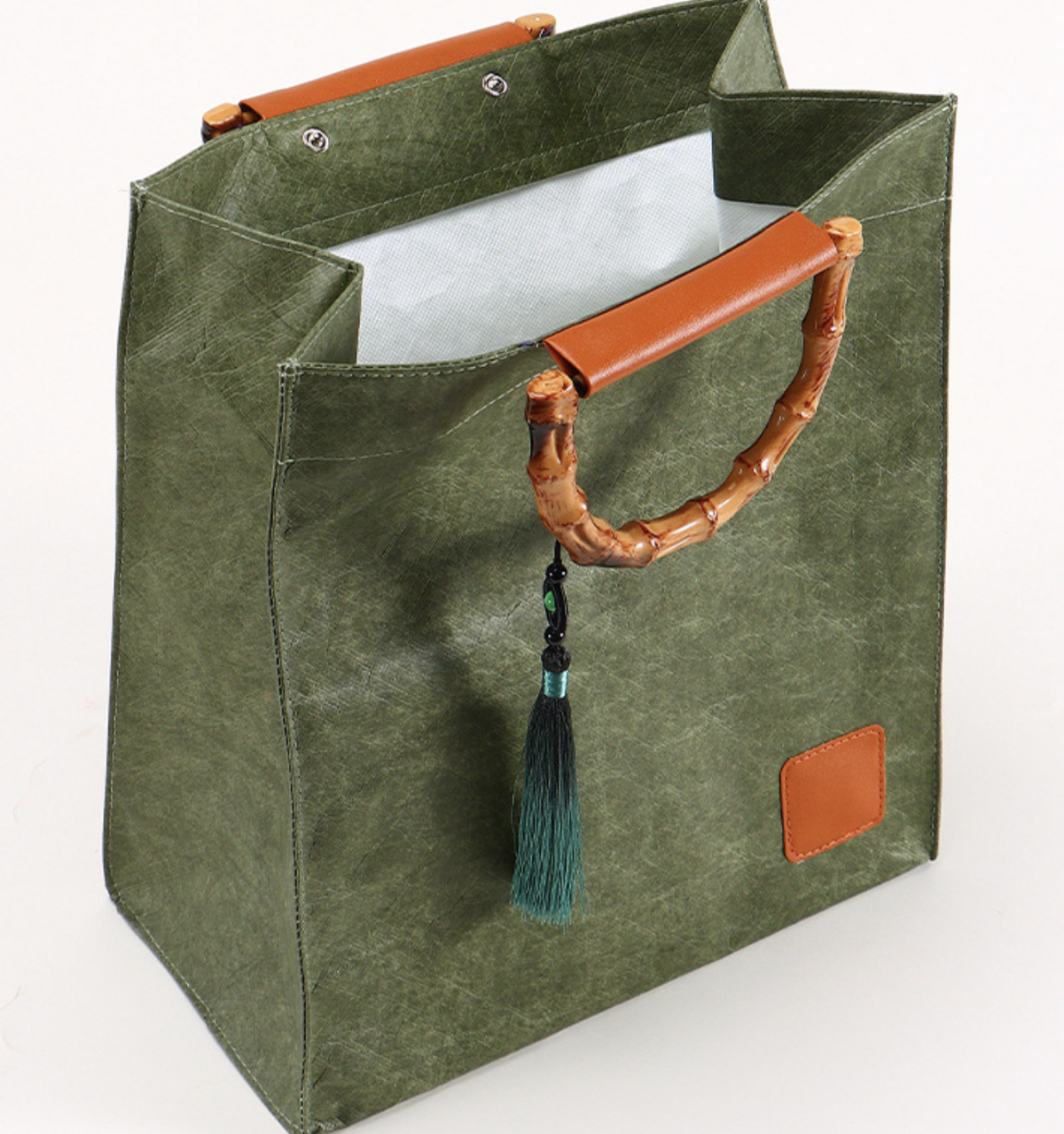 Gift Packaging Box Empty Bamboo Handle Tyvek Paper Bag