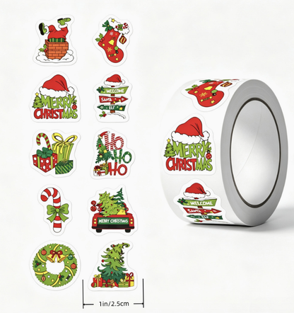 Cross-border Christmas Holiday Adhesive Roll Stickers Cartoon Sealing Stickers Gift Packaging Decorative Labels 500 Sheets Per Roll