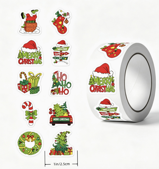 Cross-border Christmas Holiday Adhesive Roll Stickers Cartoon Sealing Stickers Gift Packaging Decorative Labels 500 Sheets Per Roll