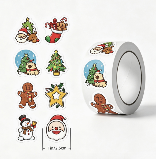 Cross-border Christmas Holiday Adhesive Roll Stickers Cartoon Sealing Stickers Gift Packaging Decorative Labels 500 Sheets Per Roll