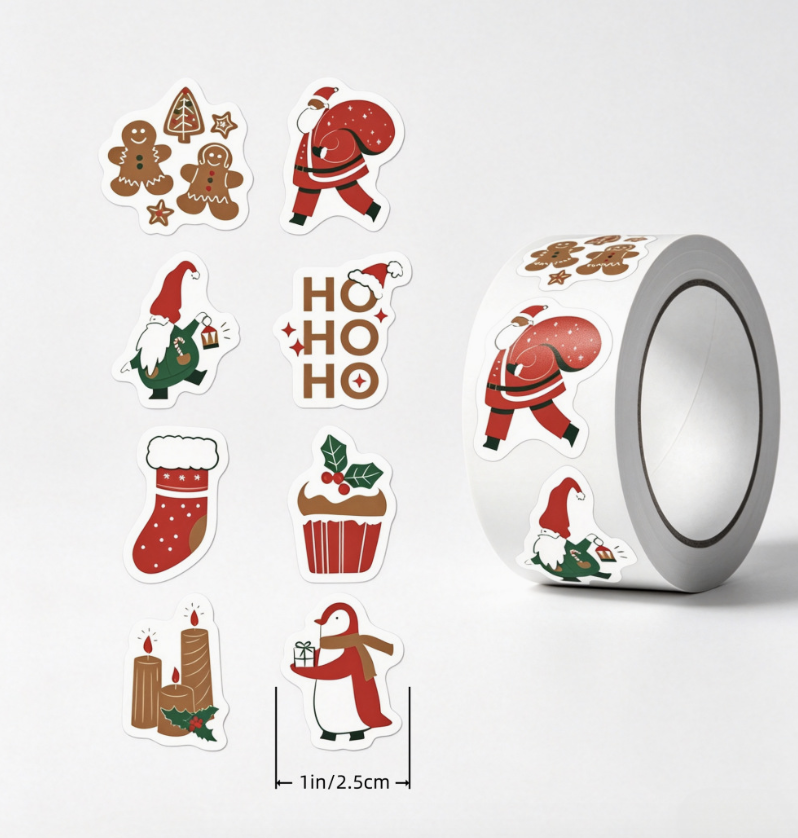 Cross-border Christmas Holiday Adhesive Roll Stickers Cartoon Sealing Stickers Gift Packaging Decorative Labels 500 Sheets Per Roll