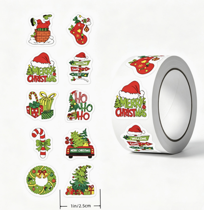 Cross-border Christmas Holiday Adhesive Roll Stickers Cartoon Sealing Stickers Gift Packaging Decorative Labels 500 Sheets Per Roll