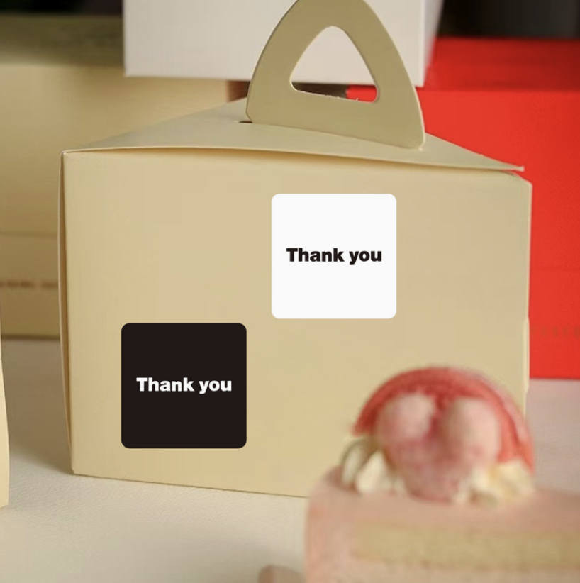 Thank You Sticker English Black and White Square Mailer Box Sealing Sticker Decorative Sealing Adhesive Label