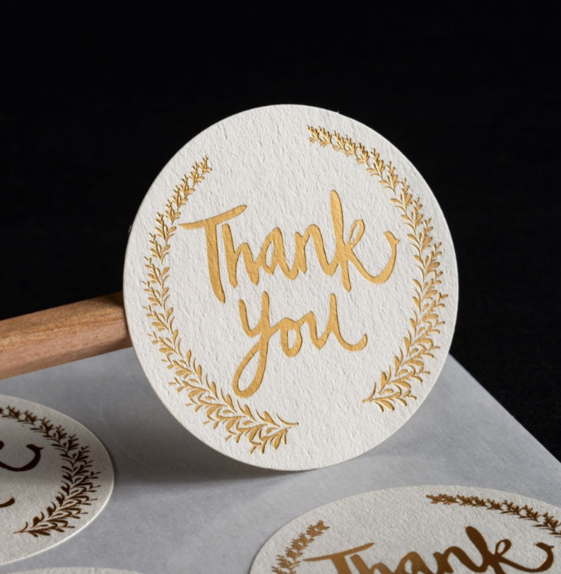Thank You In-Stock Specialty Sticker Adhesive Logo Label Embossed Debossed Hot Stamping Sealing Sticker