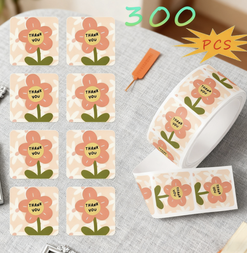 Thank You Sticker Square Sealing Sticker 300 Sheets Adhesive Label Sealing Sticker