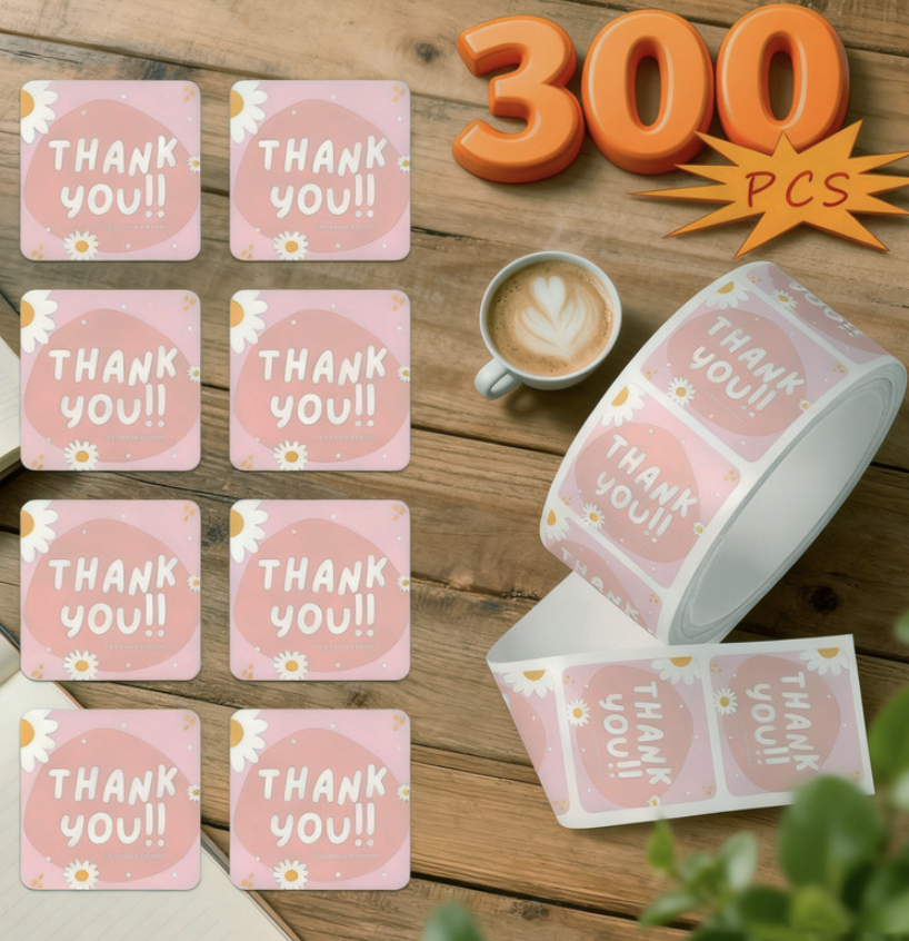Thank You Sticker Square Sealing Sticker 300 Sheets Adhesive Label Sealing Sticker