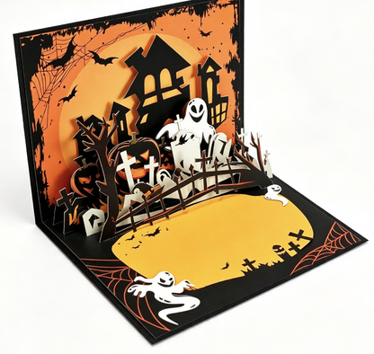 greeting Card Pumpkin Haunted House Halloween 3D Greeting Card