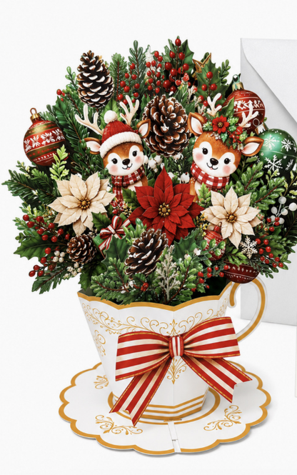 3D Pop-Up Christmas Red Paper Carving Greeting Card