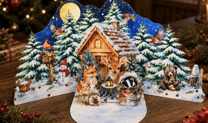 Snowy Night Forest Cottage Warm Holiday Ornament