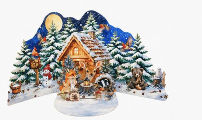 Snowy Night Forest Cottage Warm Holiday Ornament