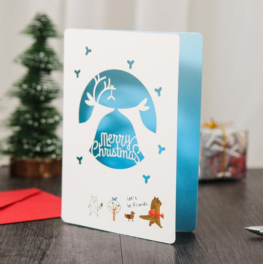 Engraved Christmas Blessing Greeting Card Dried Flower Message Card