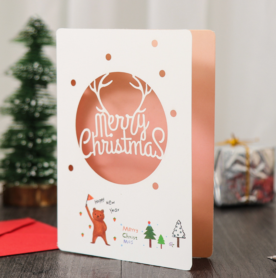 Engraved Christmas Blessing Greeting Card Dried Flower Message Card
