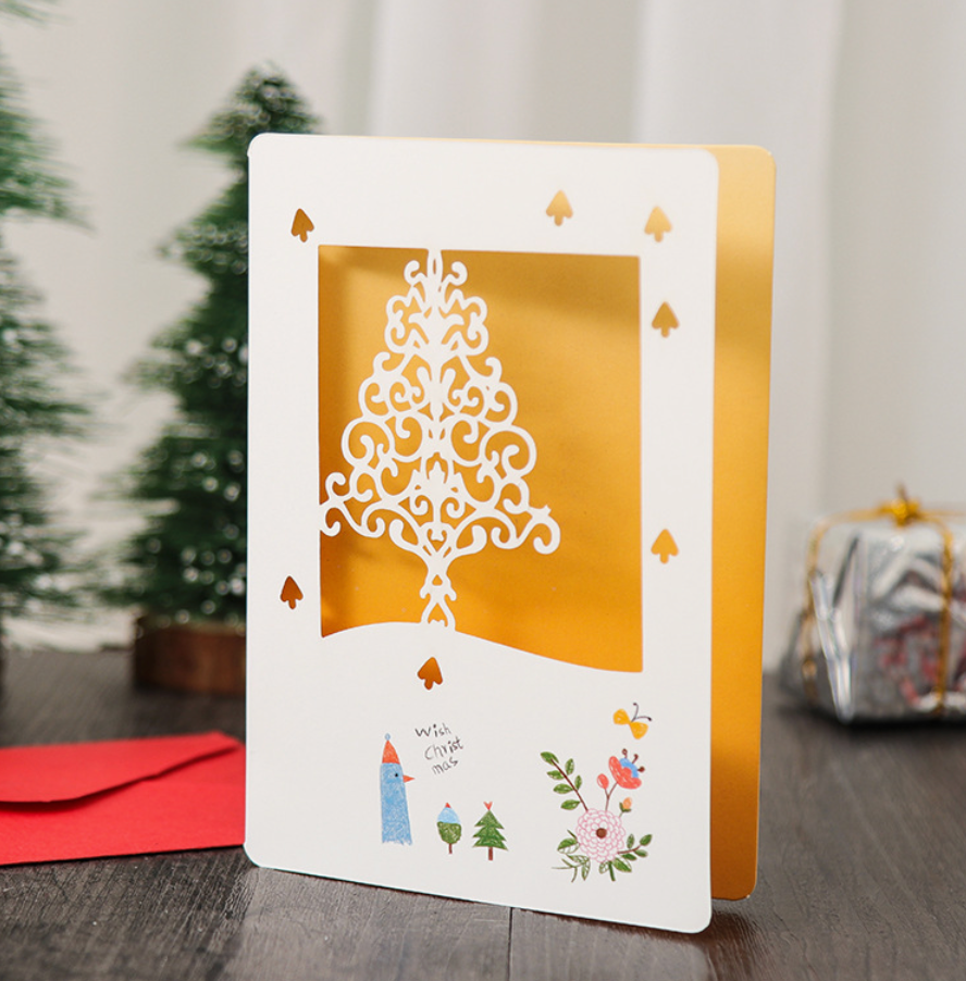Engraved Christmas Blessing Greeting Card Dried Flower Message Card