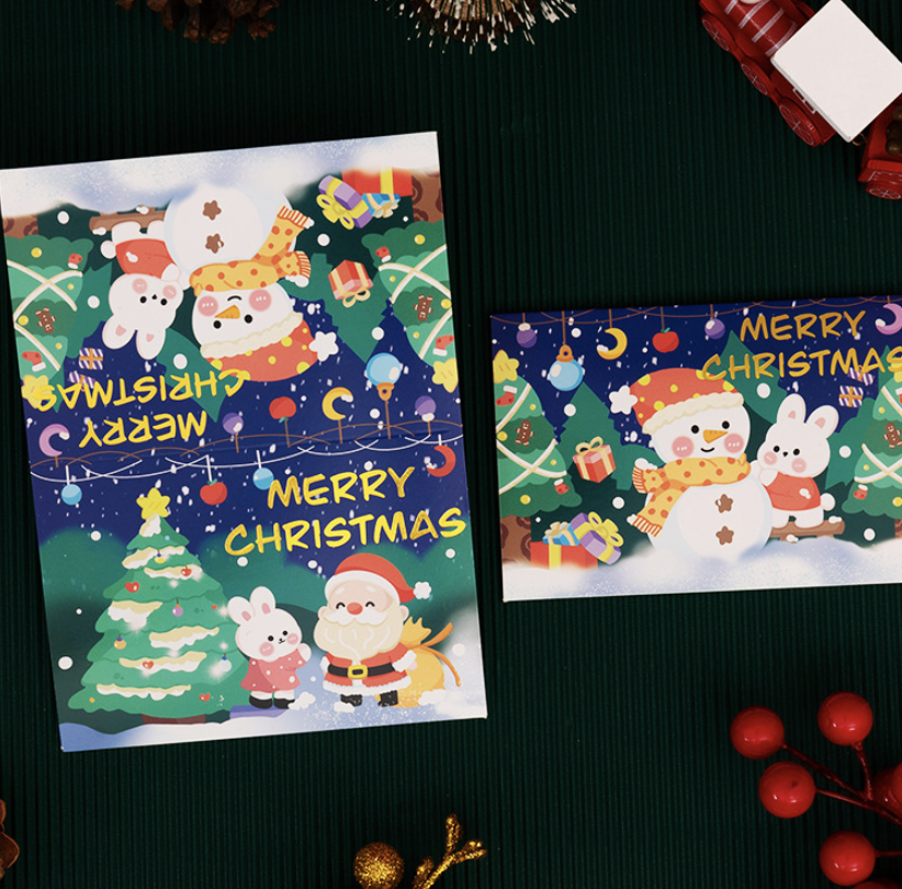Creative Cartoon Hot Stamping Christmas Greeting Card Christmas Blessing Thank You Gift Card Small Card Postcard