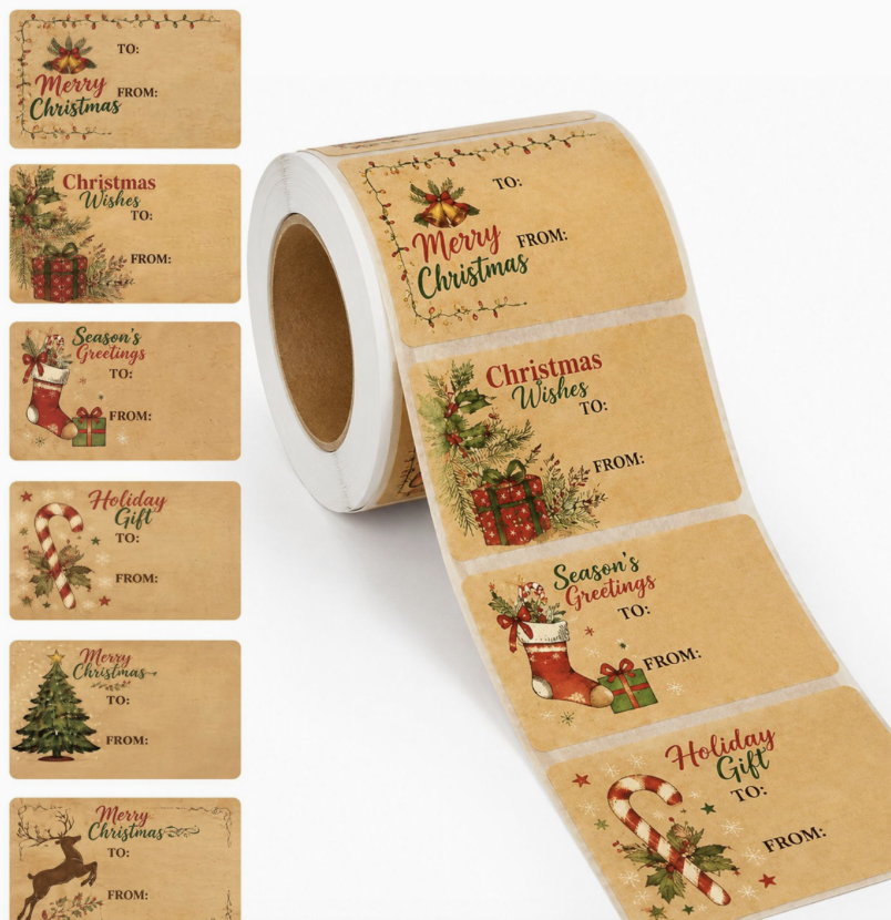 Christmas Gift Tag Stickers Universal Adhesive Labels for Holiday Gift Wrapping