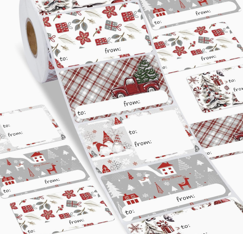 200 Sheets/Roll Pink Christmas Holiday Decoration Stickers Gift Candy Jar Envelope Sealing Self-Adhesive Stickers