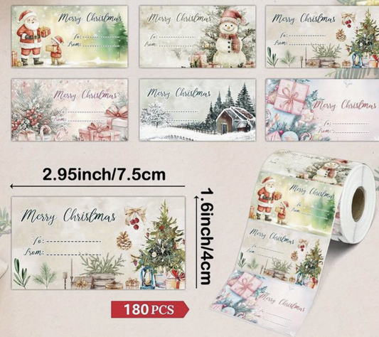 180 Stickers/Roll Christmas Sticky Notes DIY Decorative Stickers Baking Stickers Sealing Adhesive Label Stickers