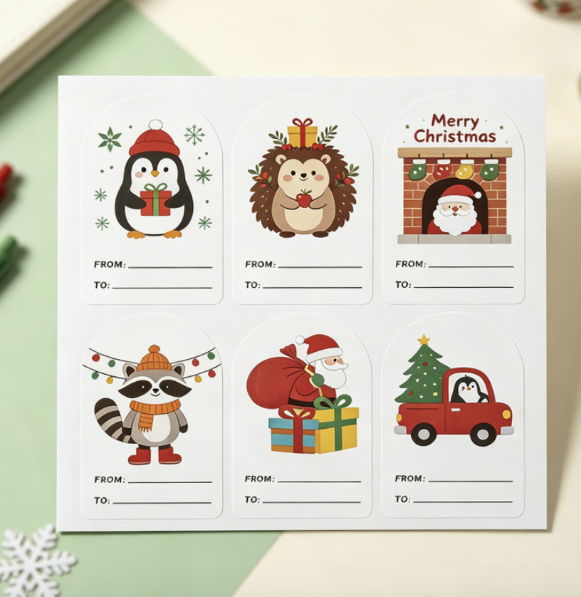 Christmas Gift Tag Stickers Cartoon Holiday Gift Wrapping Stickers Christmas Scrapbook Decoration Adhesive Stickers In Stock